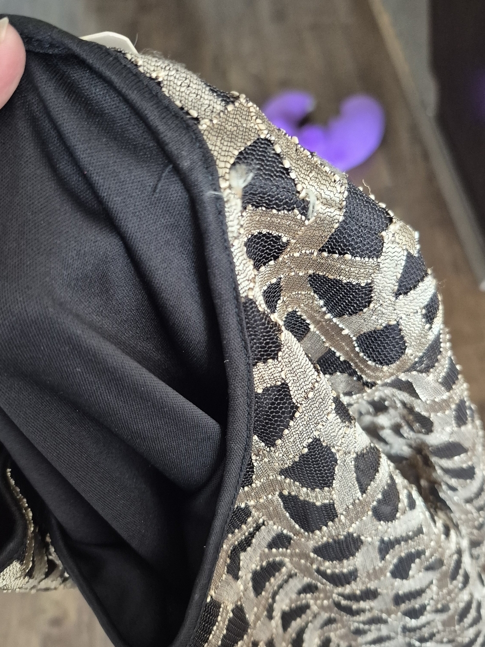 Kleio Black Beige Metallic Mesh Top XL NWT - Picture 5 of 5